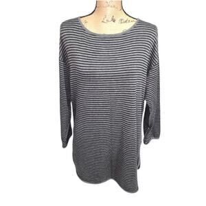 Eileen Fisher Lycocell Striped Black and Gray Women's Super Soft Top‎ Size Small